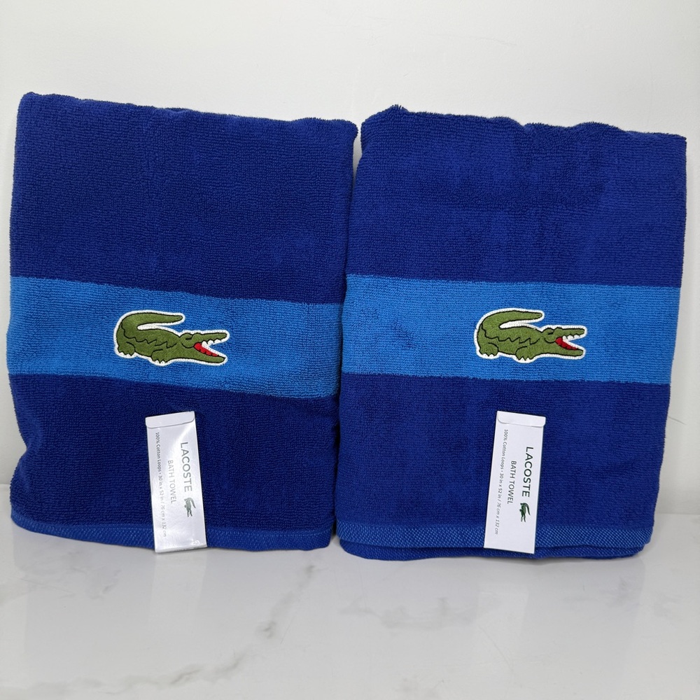 100% Cotton 2 Bath Towels LACOSTE Big Crocodile